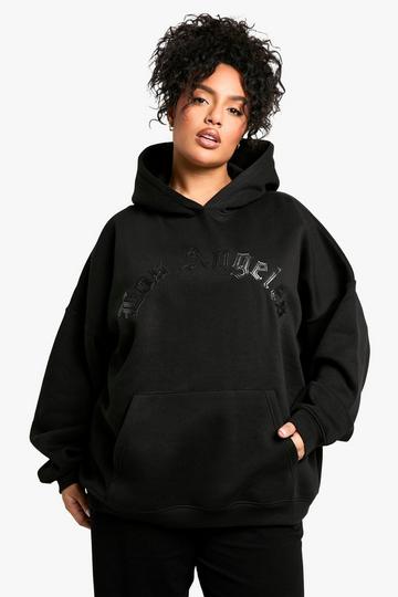 Plus Los Angeles PU Applique Oversized Hoodie black