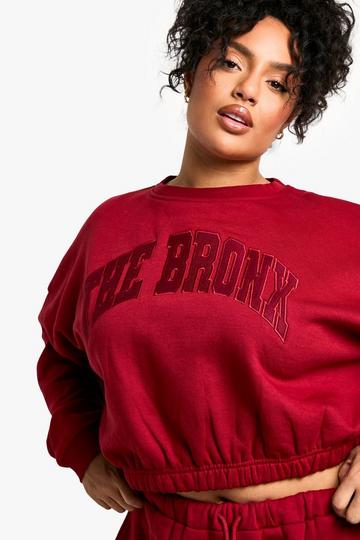 Plus Bronx Applique Elasticated Hem Sweatshirt burgundy