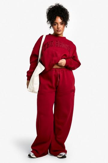 Burgundy Red Plus Bronx Applique Straight Leg Track Pants