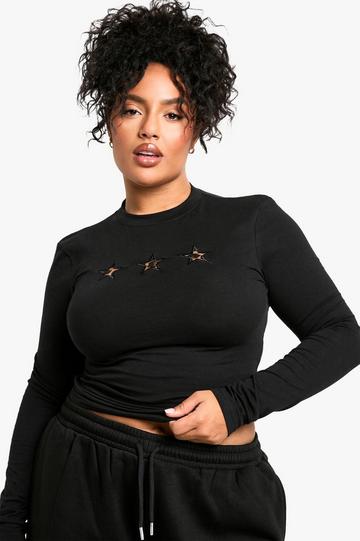 Plus Star Applique Long Sleeve Top black