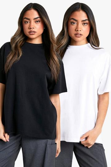 Boohoo basics oversized 2 pack t-shirt black_white