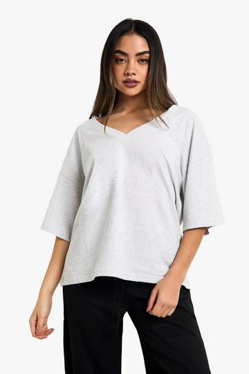 Oversized T-Shirt Met V-Hals grey marl