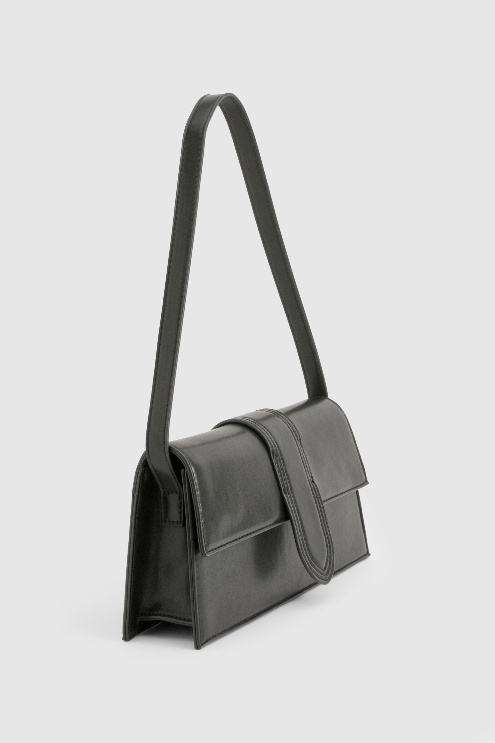 Black leather baguette shoulder bag sale