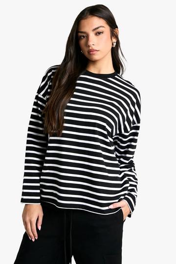 Oversized Gestreepte Top Met Lange Mouwen black_white