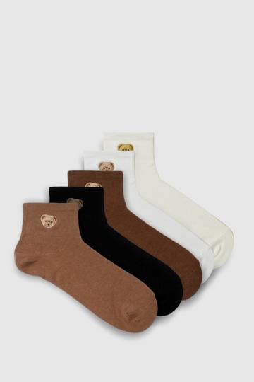 Tonal Embroidered Bear Sock 5 Pack multi