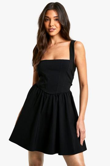 Bengaline Milkmaid Skater Dress black