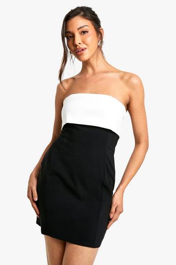 Color Block Bengaline Mini Jurk black