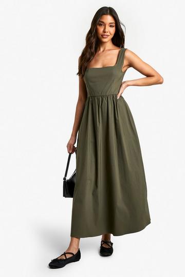 Bengaline Square Neck Skater Midaxi Dress khaki