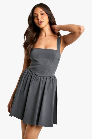 Bengaline Milkmaid Skater Dress charcoal