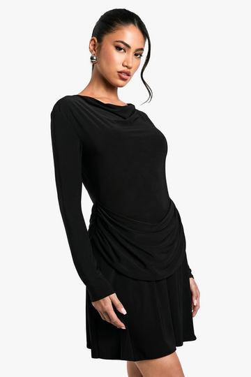 Ruched Slinky Drape Front Mini Dress black