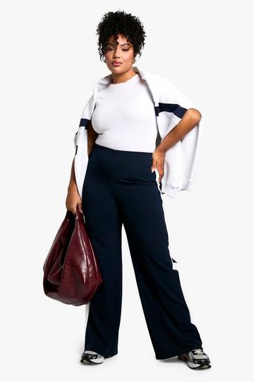 Plus Gestreepte Wide Leg Broek navy