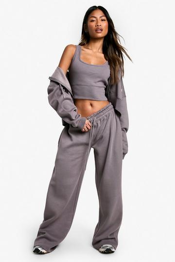 Deep Hem Crop Top 3 Piece Hooded Tracksuit petrol