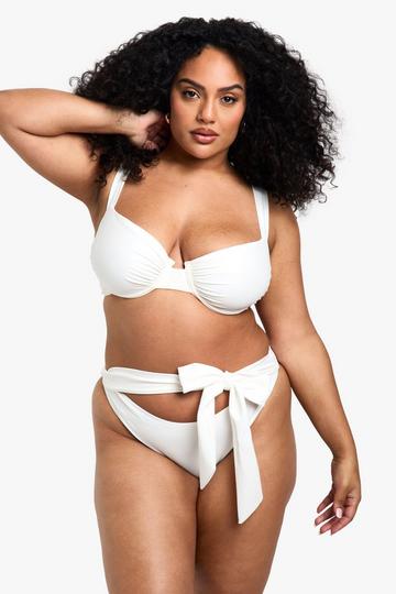 Plus Corrigerende Badmode Essentials Bikini Broekje Met Hoge Taille En Strik white