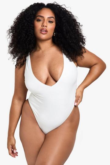 Plus Swimwear Essentials Plunge Tummy Control Swimsuit white