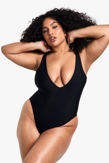 Plus Swimwear Essentials Plunge Tummy Control Swimsuit black