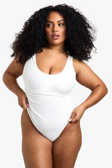 Plus Swimwear Essentials Ruched Tummy Control Swimsuit white