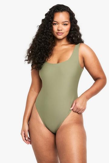 Grande taille - Maillot de bain basique à col carré khaki