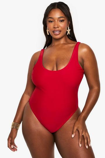 Plus Swimwear Essentials Scoop Swimsuit red