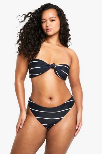 Black Plus Swimwear Essentials High Waist Stripe Brief