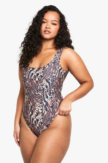 Multi Plus Swimwear Essentials Leopard Square Neck Swimsuit