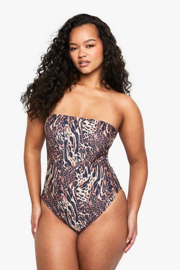 Plus Strapless Badpak Met Luipaardprint Essentials leopard