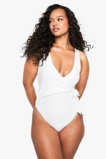 Plus Swimwear Essentials Tummy Control Wrap Swimsuit white