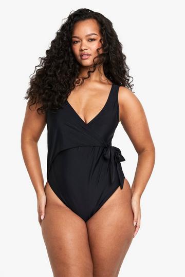 Plus Swimwear Essentials Tummy Control Wrap Swimsuit black