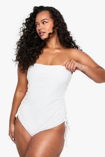 Plus Swimwear Essentials Ruched Tummy Control Swimsuit white