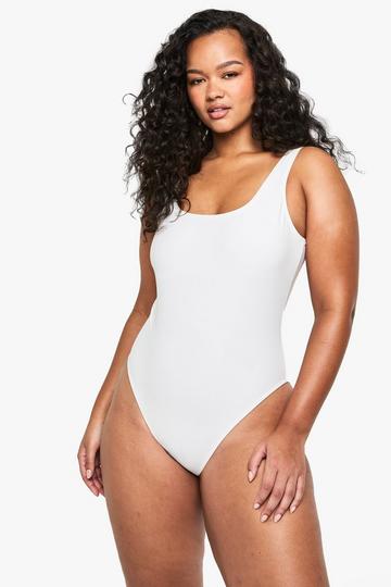 Plus Swimwear Essentials Square Neck Tummy Control Swimsuit white