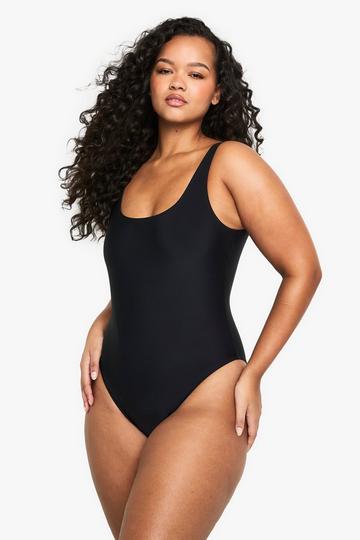 Plus Swimwear Essentials Square Neck Tummy Control Swimsuit black