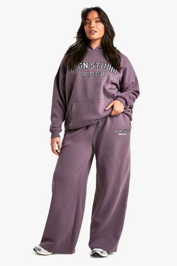 Plus Dsgn Studio Sports Applique Straight Leg Track Pants grape