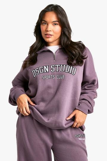 Plus Dsgn Studio Applique Oversized Half Zip Sweatshirt grape