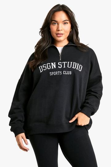 Plus Dsgn Studio Applique Oversized Half Zip Sweatshirt black