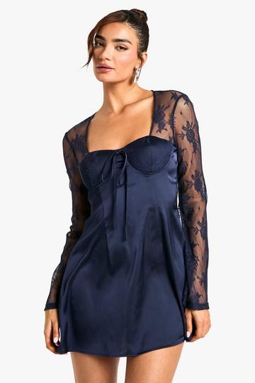 Flare Sleeve Lace Mini Dress navy