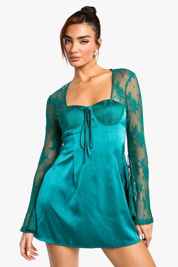 Flare Sleeve Lace Mini Dress green