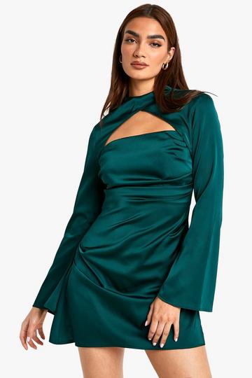 Satin Ruched Mini Dress green