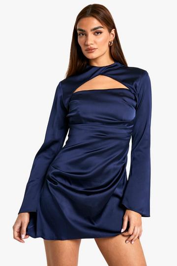 Satin Ruched Mini Dress navy