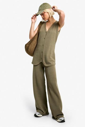 Gebreide Wide Leg Broek olive