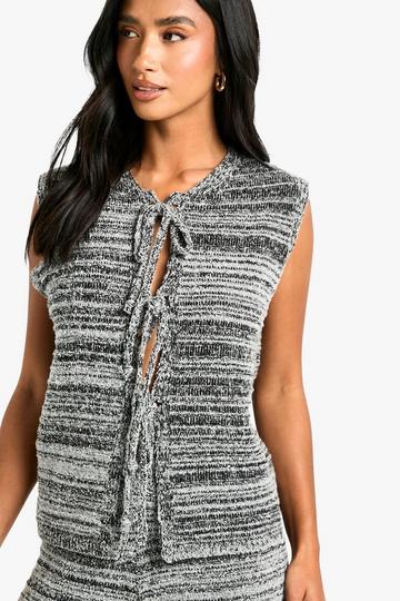 Petite Marl Knitted Tie Front Waistcoat black