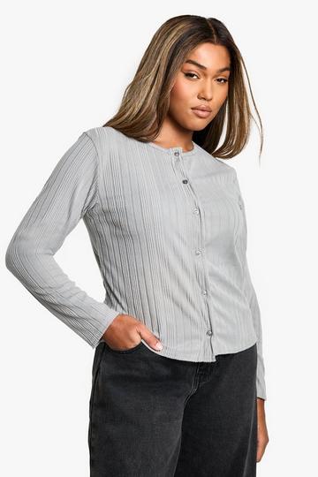 Plus Rib Button Through Cardi grey