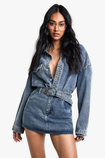 Buckle Detail Denim Mini Skirt mid blue