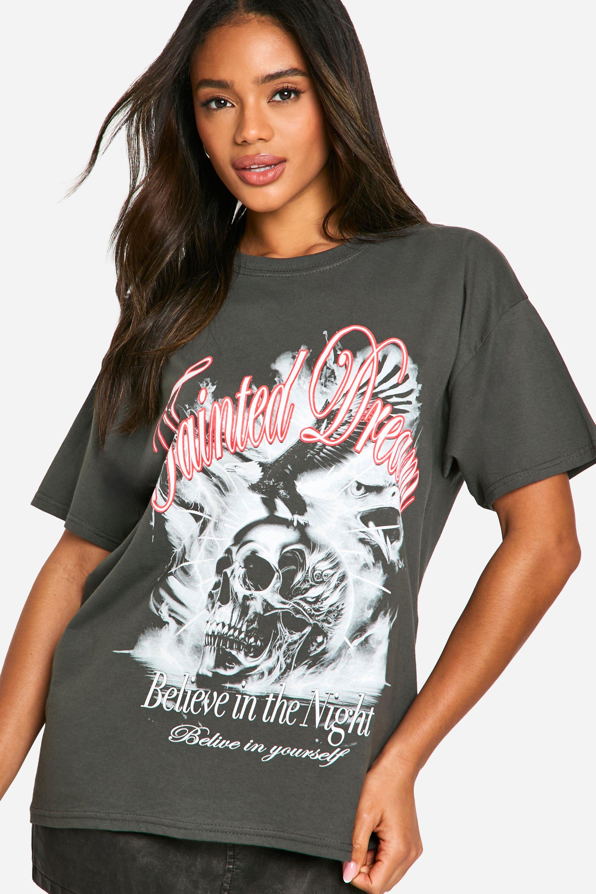 boohoo Halloween 2024 Tainted Dream Skull Print Oversized T Shirt Grey Size M