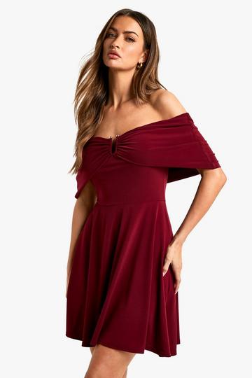 Trim Detail Slinky Bardot Mini Dress berry