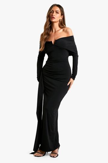 Strakke Gedrapeerde Off Shoulder Maxi Jurk Met Zoom Detail black