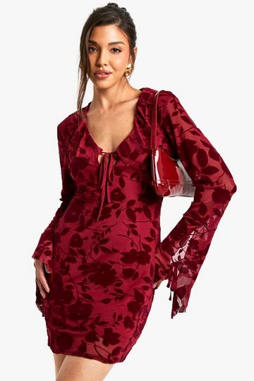 Devore Ruffle Mini Dress wine