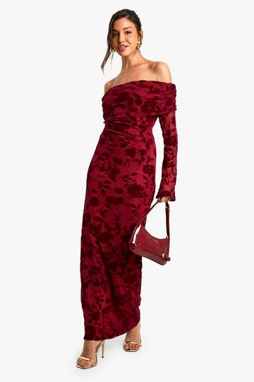 Devore Bardot Maxi Dress wine