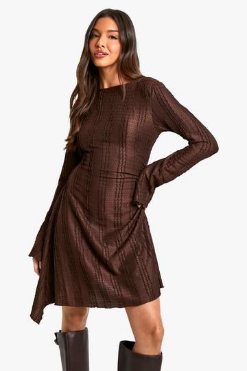 Textured Flare Sleeve Mini Dress chocolate