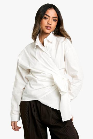 Cotton Poplin Wrap Tie Shirt white