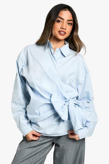 Katoenen Poplin Wikkel Blouse Met Strik light blue