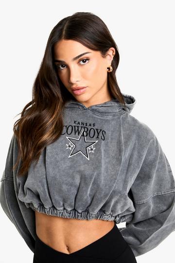 Petite Geborduurde Cowboy Hoodie charcoal